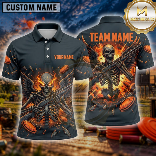 Maxcorners Trap Shooting Shirt Skeleton Grim Reaper Multiple Options Personalized Name, Team Name 3D Shirt