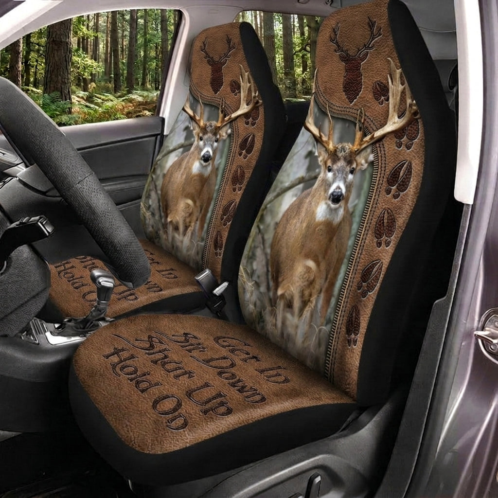 Maxcorners Deer Hunting Hold On Rustic Brown Car Seat Covers