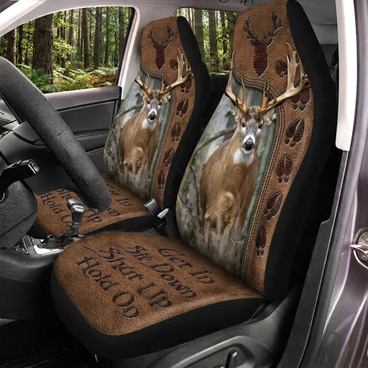 Maxcorners Deer Hunting Hold On Rustic Brown Car Seat Covers