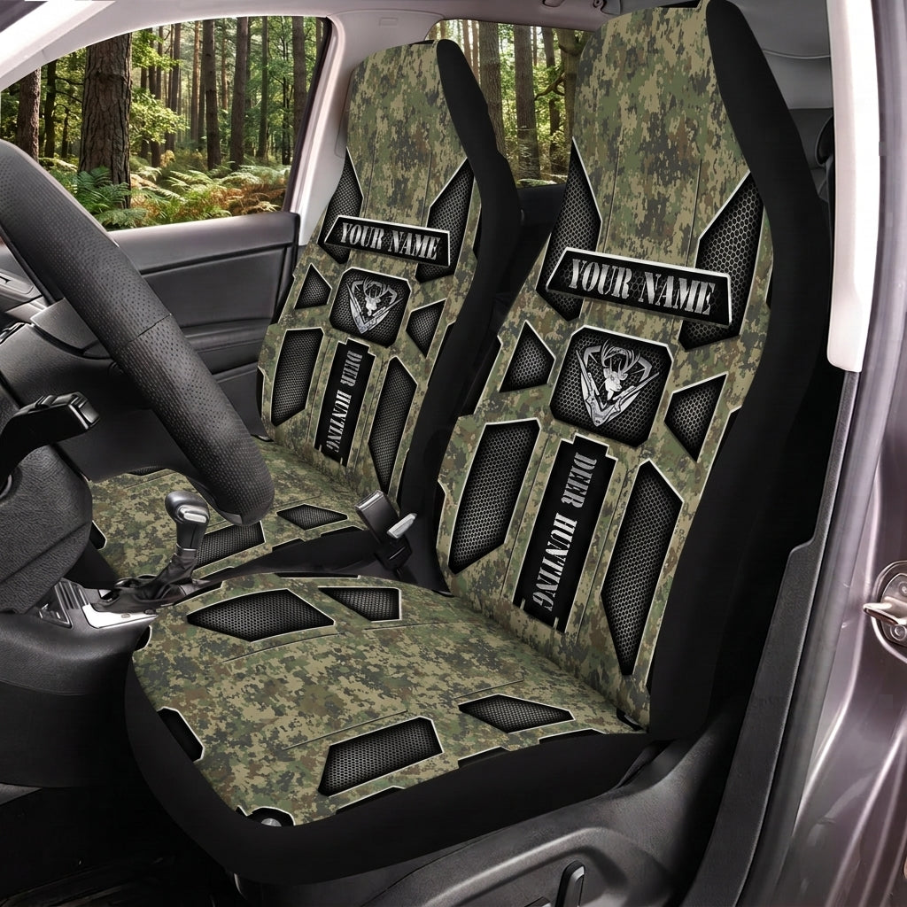 Maxcorners Hunting Green Tactical Armor Camo Personalized Name Car Seat Covers
