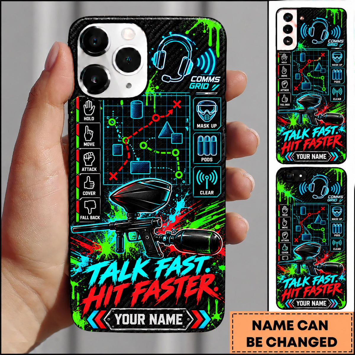 Maxcorners Paintball Talk Fast Hit Faster Tactical Personalized Name 3D Phone Case