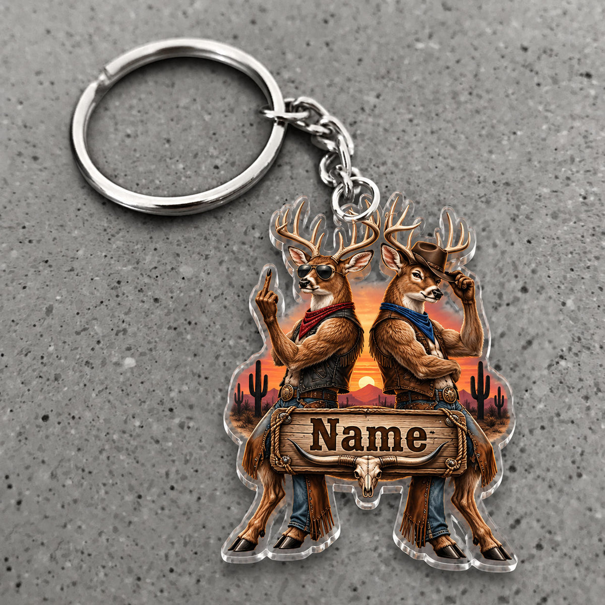 Maxcorners Deer Hunting Friends Rustic Outdoor Adventure Custom Name Trap Hunting Custom Gift 2D Flat Acrylic Ornament, Keychain