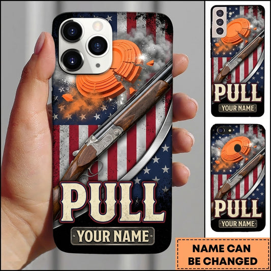 Maxcorners American Flag Shotgun Pull Clay Target Personalized Name Trap Shooting Phone Case