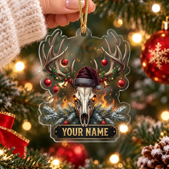 Maxcorners Gothic Deer Skull Flaming Christmas Personalized Name Christmas Ornament