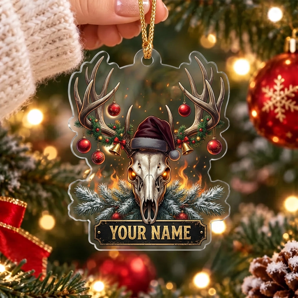 Maxcorners Gothic Deer Skull Flaming Christmas Personalized Name Christmas Ornament
