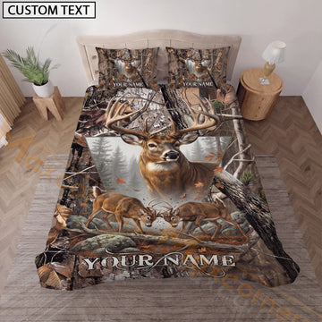Maxcorners Custom Name Whitetail Buck Hunting Bedding Set, Woodland Deer Sunset Bedding, Personalized Deer Hunter Gift for Hunter