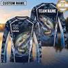 Maxcorners Fishing Shirt Navy Blue Camo Fish Scale Pattern Multiple Options Personalized Name, Team Name 3D Long Sleeve Shirt (13 Fish Species)