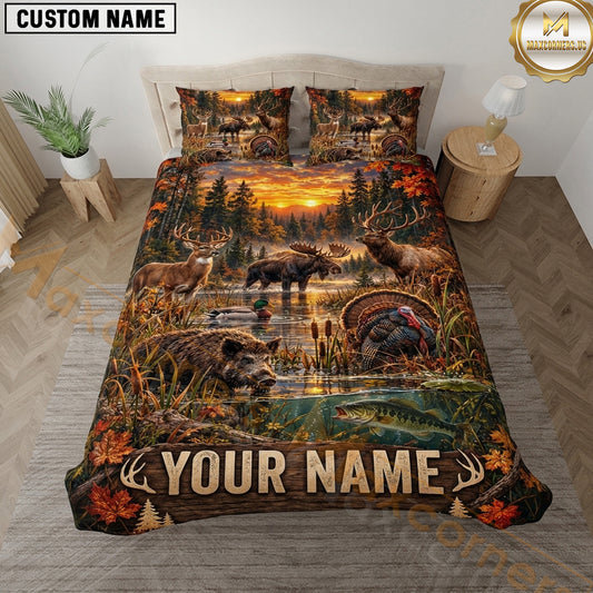 Maxcorners Wildlife Outdoor Hunting Autumn River Wilderness Scene Multiple Options Personalized Name 3D Printed Bedding Set