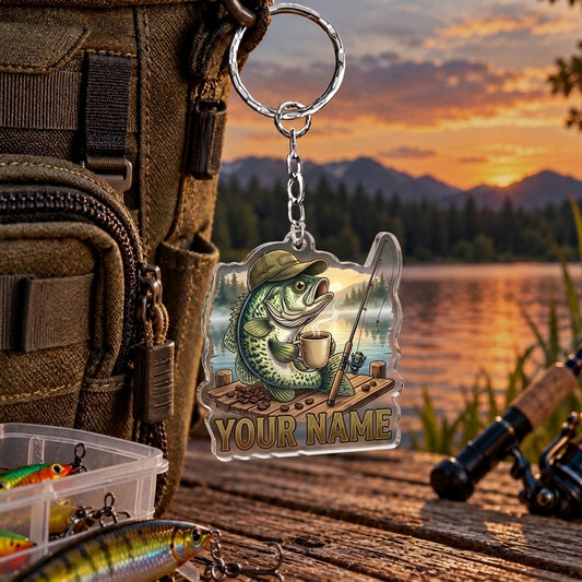 Maxcorners Classic Fishing Reel Illustration Personalized Name 2D Acrylic Keychain Ornament (8 Fish Species)
