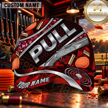 Maxcorners Diagonal PULL Metallic Stripes Trap Shooting Personalized Name 3D Cap