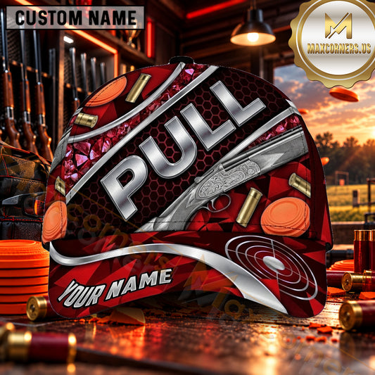 Maxcorners Diagonal PULL Metallic Stripes Trap Shooting Personalized Name 3D Cap