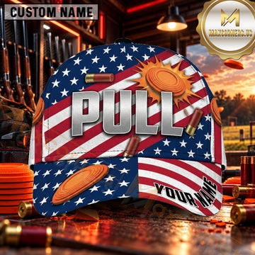 Maxcorners Patriotic American Flag PULL Trap Shooting Personalized Name 3D Cap