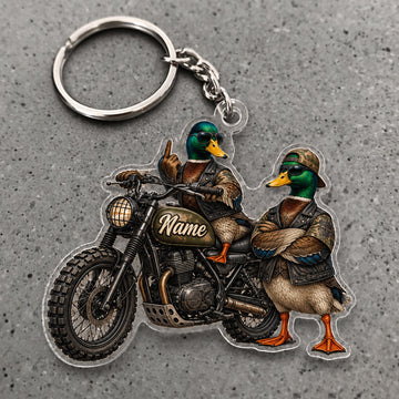 Maxcorners Mallard Duck Hunting Biker Duo Motorcycle Custom Name Trap Hunting Custom Gift 2D Flat Acrylic Ornament, Keychain