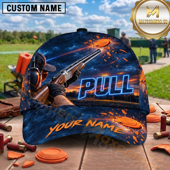 Maxcorners Trap Shooting Shotgun Grunge Splatter Pull Graphic Multiple Options Personalized Name 3D Cap