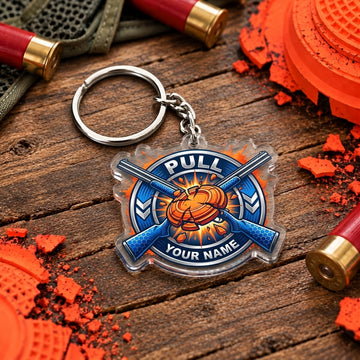 Maxcorners Blue Crossed Shotguns Clay Target Emblem Trap Shooting Personalized Name Acrylic Keychain