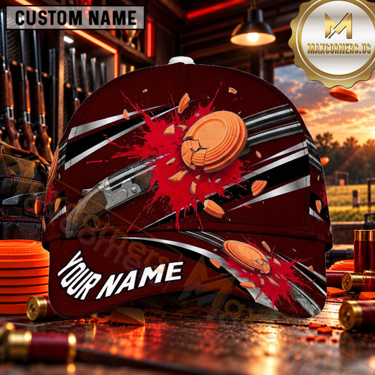 Maxcorners Shotgun Clay Target Explosion Trap Shooting Personalized Name 3D Cap