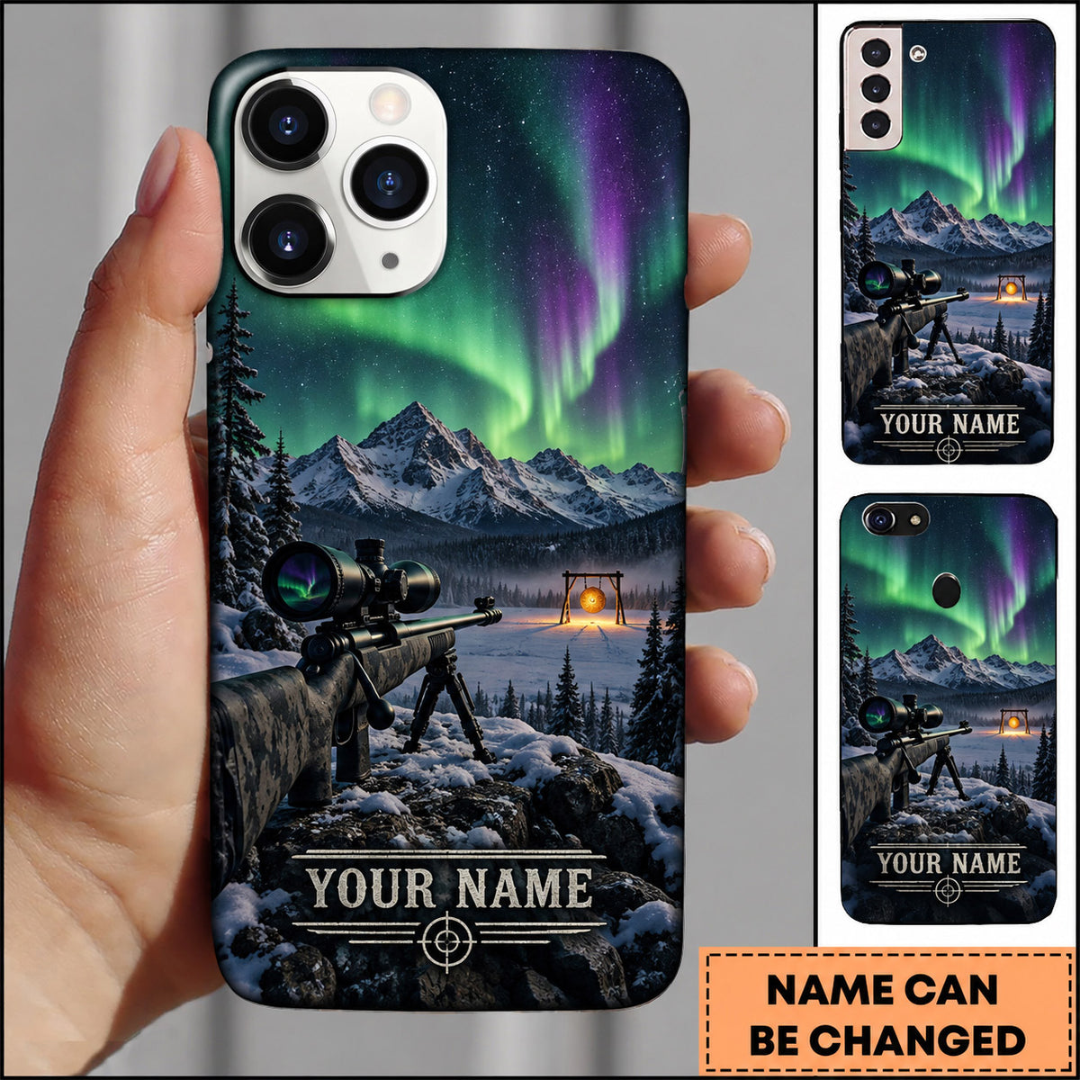 Maxcorners Long Range Shooting Aurora Mountain Precision Rifle Personalized Name 3D Phone Case