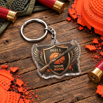 Maxcorners Bronze Eagle Wings Shooting Shield Trap Shooting Personalized Name Acrylic Keychain