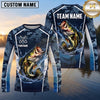 Maxcorners Fishing Shirt Navy Blue Camo Fish Scale Pattern Multiple Options Personalized Name, Team Name 3D Long Sleeve Shirt (13 Fish Species)