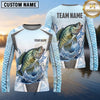 Maxcorners Fishing Shirt Ice Blue Fish Scale Honeycomb Pattern Multiple Options Personalized Name, Team Name 3D Long Sleeve Shirt (13 Fish Species)