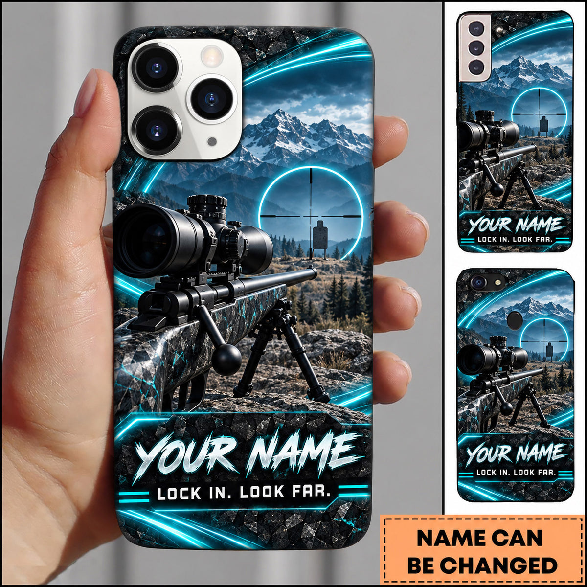 Maxcorners Long Range Shooting Lock In Look Far Precision Rifle Personalized Name 3D Phone Case