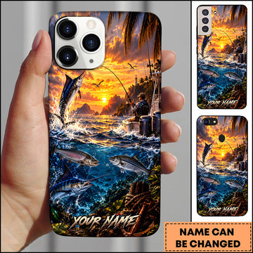 Maxcorners Saltwater Fishing Marlin Sailfish Tuna Ocean Sunset Multiple Options Personalized Name Phone Case