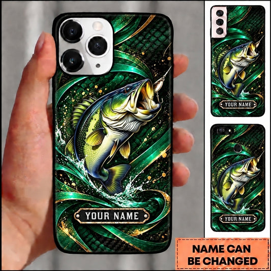 Maxcorners Fishing Dynamic Water Splash Abstract Pattern Multiple Options Personalized Name Phone Case (13 Fish Species)