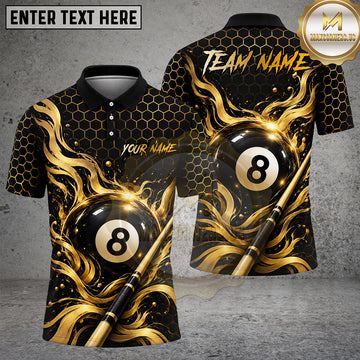 Maxcorners Billiards 8 Ball Flame Honeycomb Cue Graphic Multiple Options Personalized Name, Team Name 3D Shirt