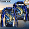 Maxcorners Fishing Shirt Electric Blue Lightning Bolt Honeycomb Pattern Multiple Options Personalized Name, Team Name 3D Long Sleeve Shirt (13 Fish Species)