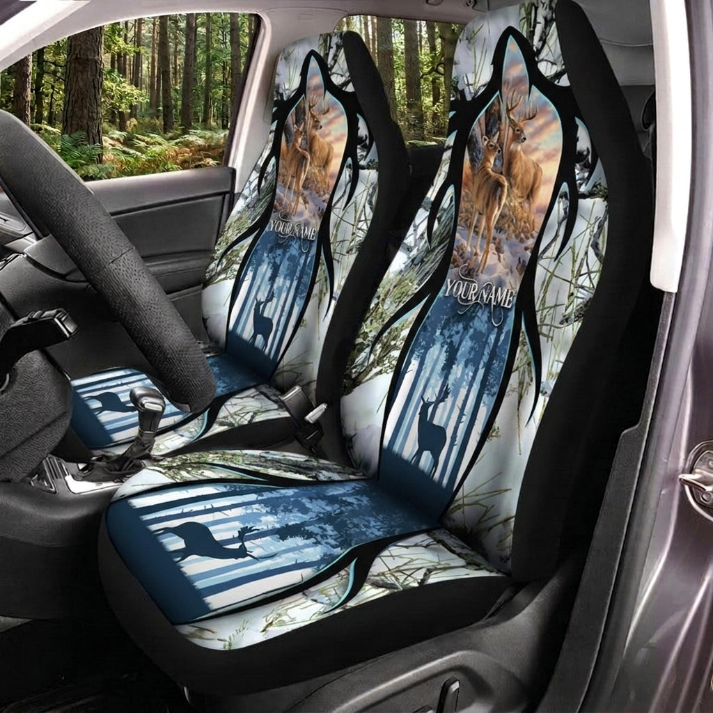 Maxcorners Deer Hunting Blue Winter Forest Car Seat Covers