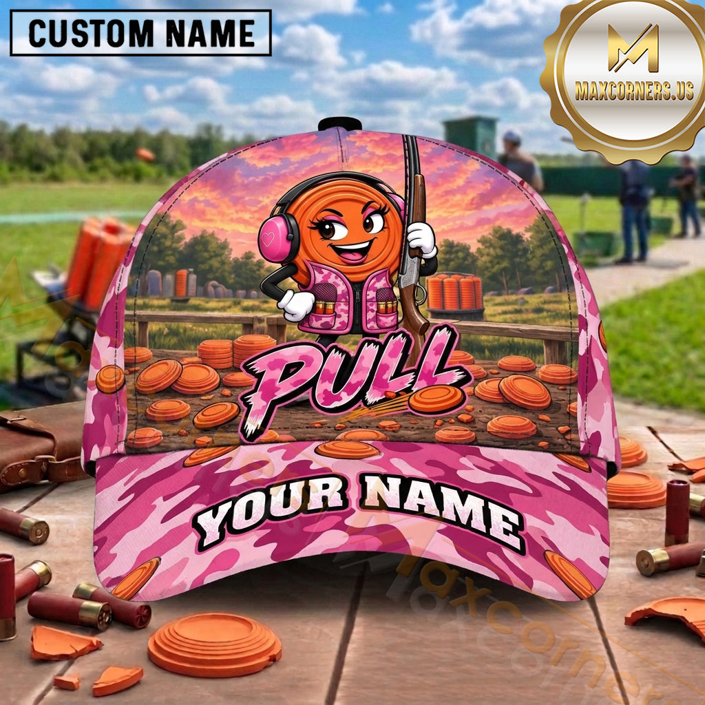 Maxcorners Trap Shooting American Flag Clay Target Pull Graphic Multiple Options Personalized Name 3D Cap