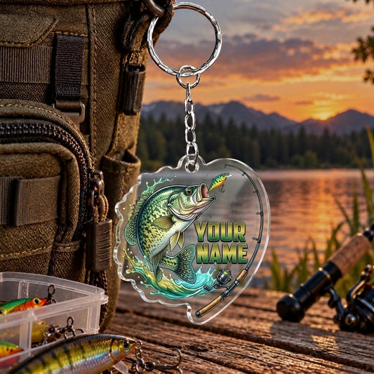 Maxcorners Circular Water Splash Fishing Artwork Personalized Name 2D Acrylic Keychain Ornament (8 Fish Species)