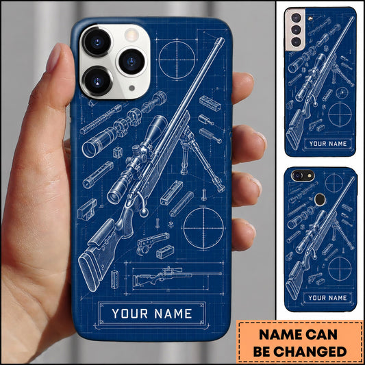 Maxcorners Long Range Shooting Precision Rifle Blueprint Personalized Name 3D Phone Case