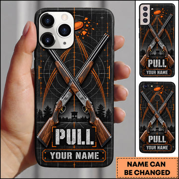 Maxcorners Trap Shooting Crossed Shotguns Black Orange Minimal Personalized Name 3D Phone Case