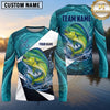 Maxcorners Fishing Shirt Turquoise Water Swirl Fish Scale Pattern Multiple Options Personalized Name, Team Name 3D Long Sleeve Shirt (13 Fish Species)