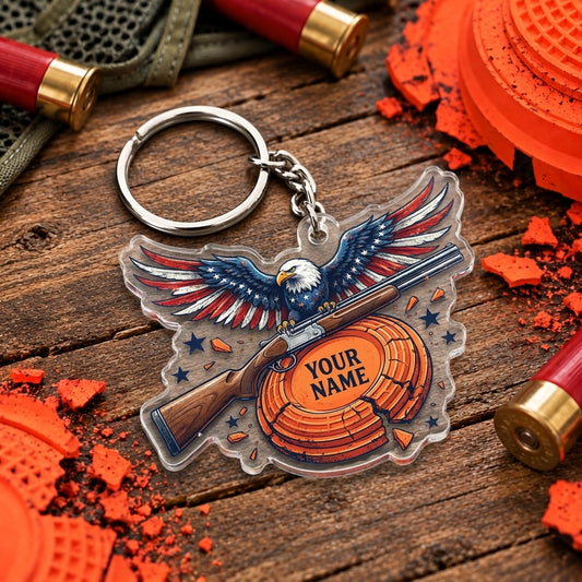 Maxcorners Patriotic Eagle Wings Clay Shooting Trap Shooting Personalized Name Acrylic Keychain