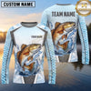Maxcorners Fishing Shirt Ice Blue Fish Scale Honeycomb Pattern Multiple Options Personalized Name, Team Name 3D Long Sleeve Shirt (13 Fish Species)