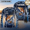 Maxcorners Fishing Shirt Navy Blue Camo Fish Scale Pattern Multiple Options Personalized Name, Team Name 3D Long Sleeve Shirt (13 Fish Species)