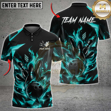 Maxcorners Bowling Flaming Bowling Ball and Pins Geometric Design Multiple Options Personalized Name, Team Name 3D Shirt