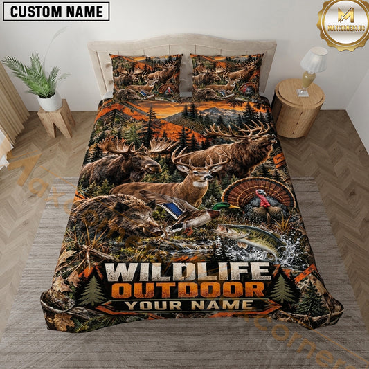 Maxcorners Wildlife Outdoor Hunting Wildlife Outdoor Forest Collage Multiple Options Personalized Name 3D Printed Bedding Set