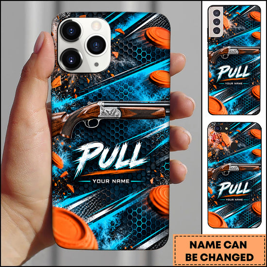 Maxcorners Clay Shooting Over Under Shotgun Blue Carbon Clay Targets Personalized Name 3D Phone Case
