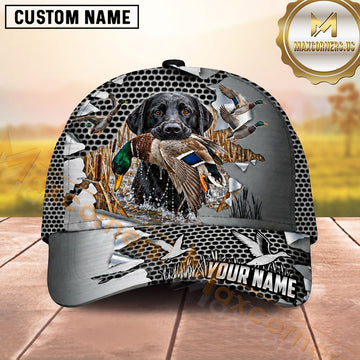 Maxcorners Dog Hunting And Duck Hunting Metallic Mesh Waterfowl Artwork Multiple Options Personalized Name 3D Cap