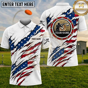 Maxcorners Trap Shooting Ripped American Flag Shotgun Shell Emblem Multiple Options Personalized Name, Team Name 3D Shirt