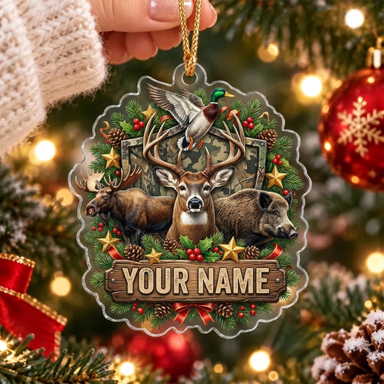 Maxcorners Deer Moose and Boar Holly Christmas Personalized Name Christmas Ornament