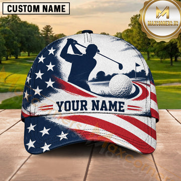 Maxcorners Golf American Flag Player Silhouette Design Multiple Options Personalized Name 3D Cap