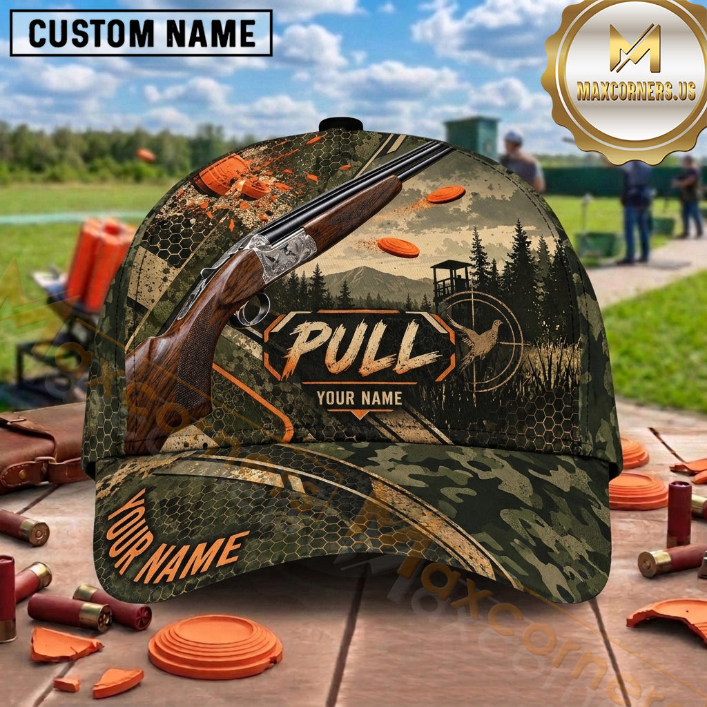 Maxcorners Trap Shooting Shotgun Forest Camo Clay Targets Pull Graphic Multiple Options Personalized Name 3D Cap