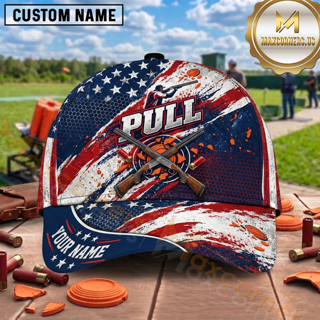 Maxcorners Trap Shooting Clay Target Mascot Retro Badge Pull Graphic Multiple Options Personalized Name 3D Cap