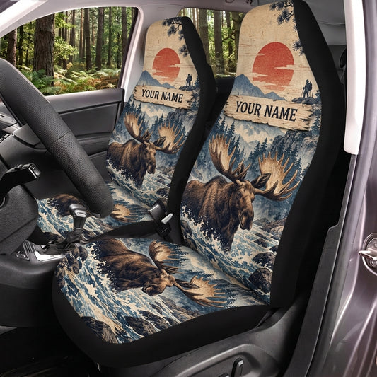 Maxcorners Moose Hunting Snowy Mountain Sunrise Personalized Name Car Seat Covers