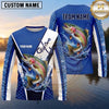 Maxcorners Fishing Shirt Blue Fish Scale Geometric Splash Multiple Options Personalized Name, Team Name 3D Long Sleeve Shirt (13 Fish Species)