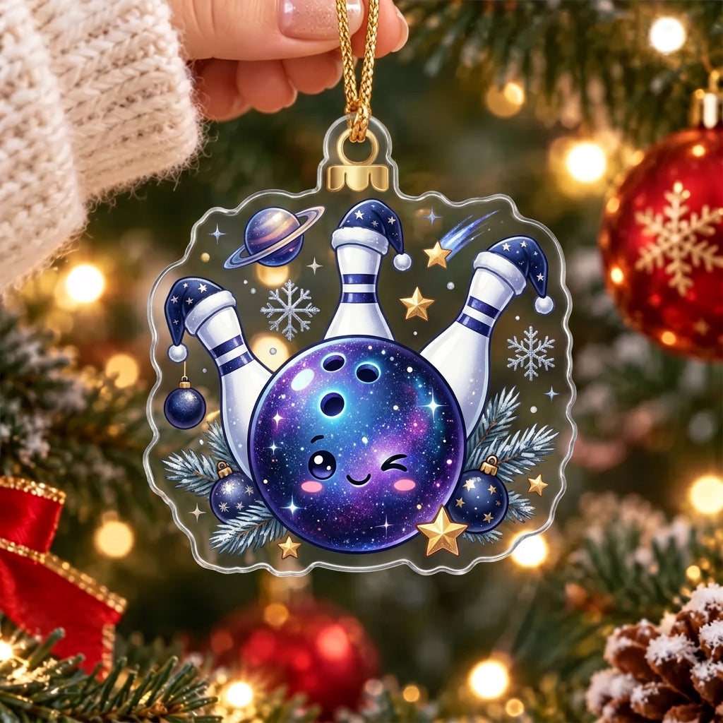 Maxcorners Bowling Purple Galaxy Bowling Ball Snowflake Personalized Name Christmas Ornament